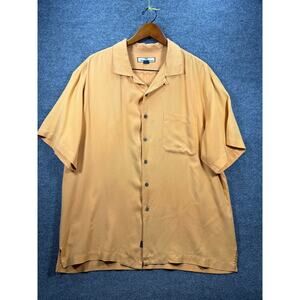 Tommy Bahama Shirt Men's XL Yellow Barefoot Bar Embroidered Silk Tropical